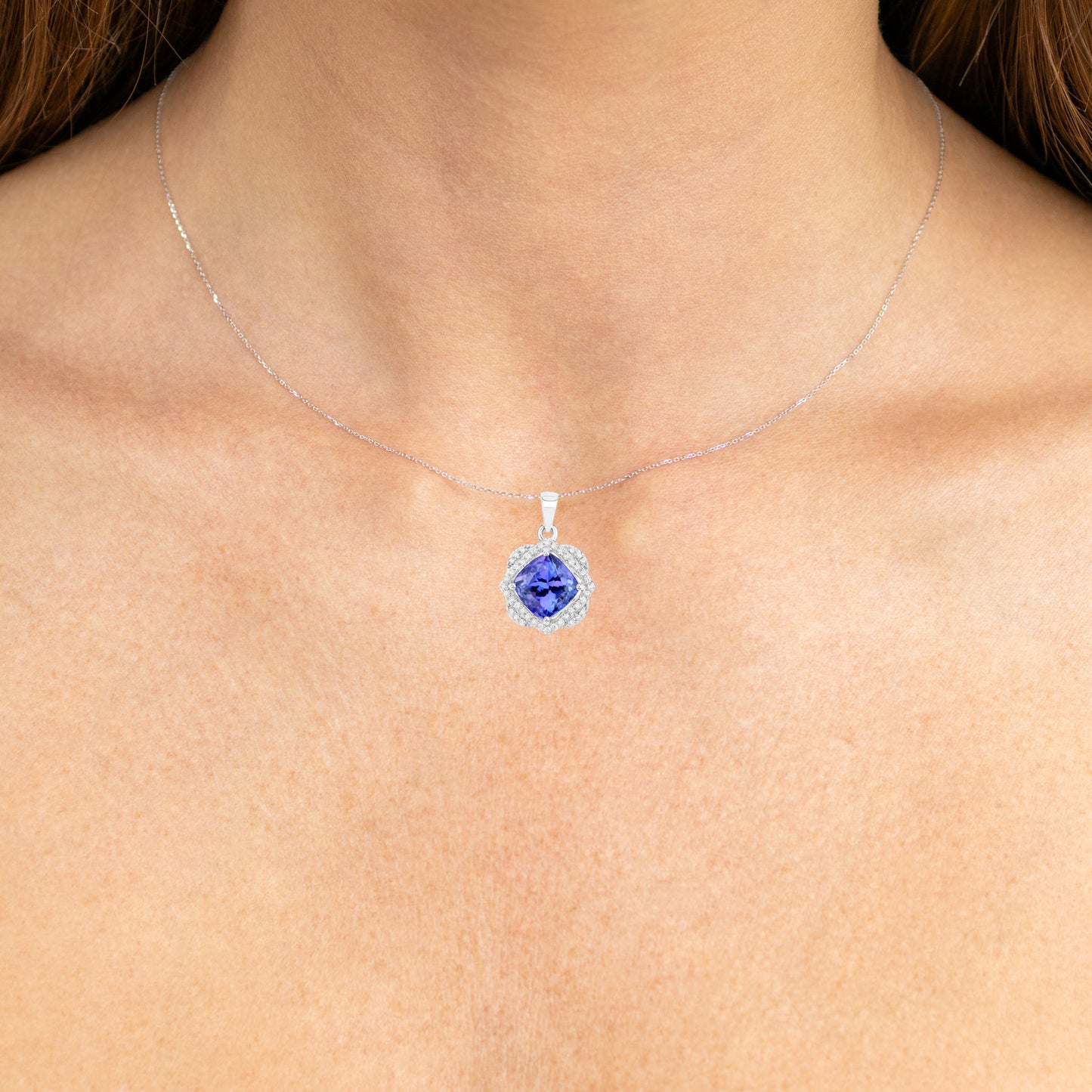 Natural Tanzanite Pendant With Diamonds 3.10 Carats 14K White Gold