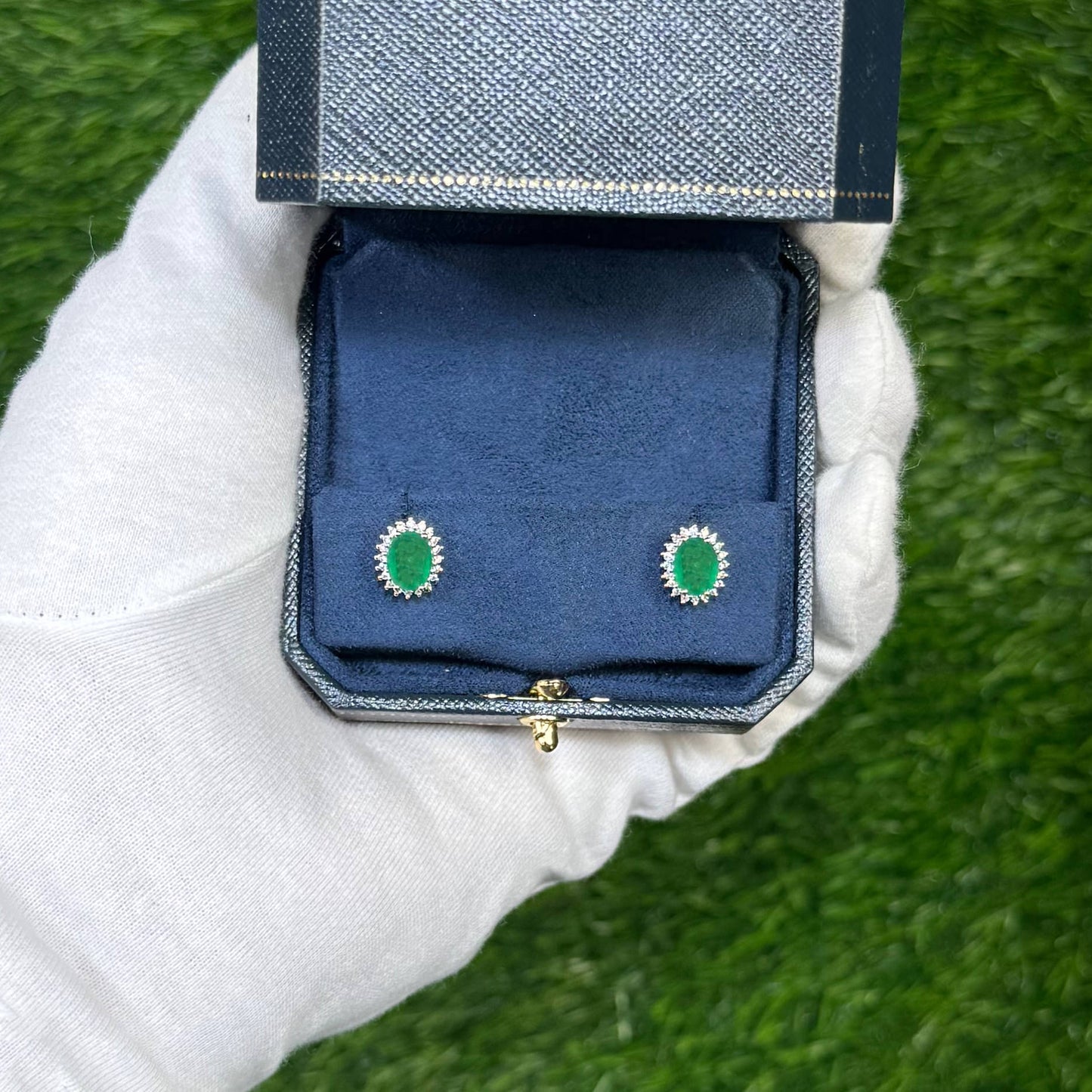 Zambian Emerald Earrings Diamonds 2.65 Carats 14K Yellow Gold