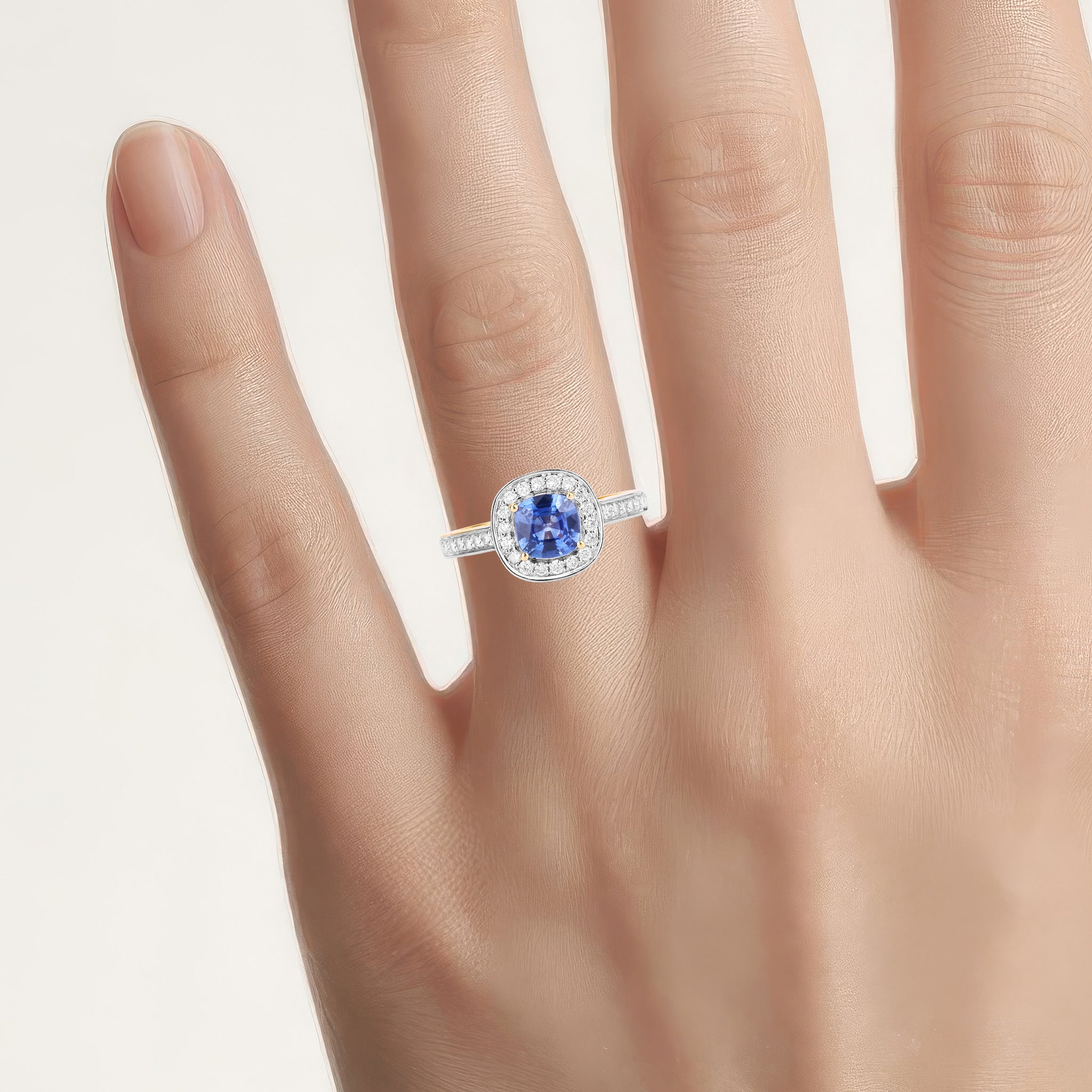 Blue Sapphire Ring With Diamonds 1.28 Carats 18K Yellow Gold