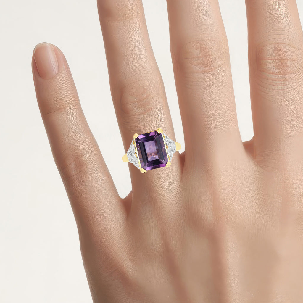 Amethyst Ring With White Topaz 3.02 Carats Gold Plated Silver