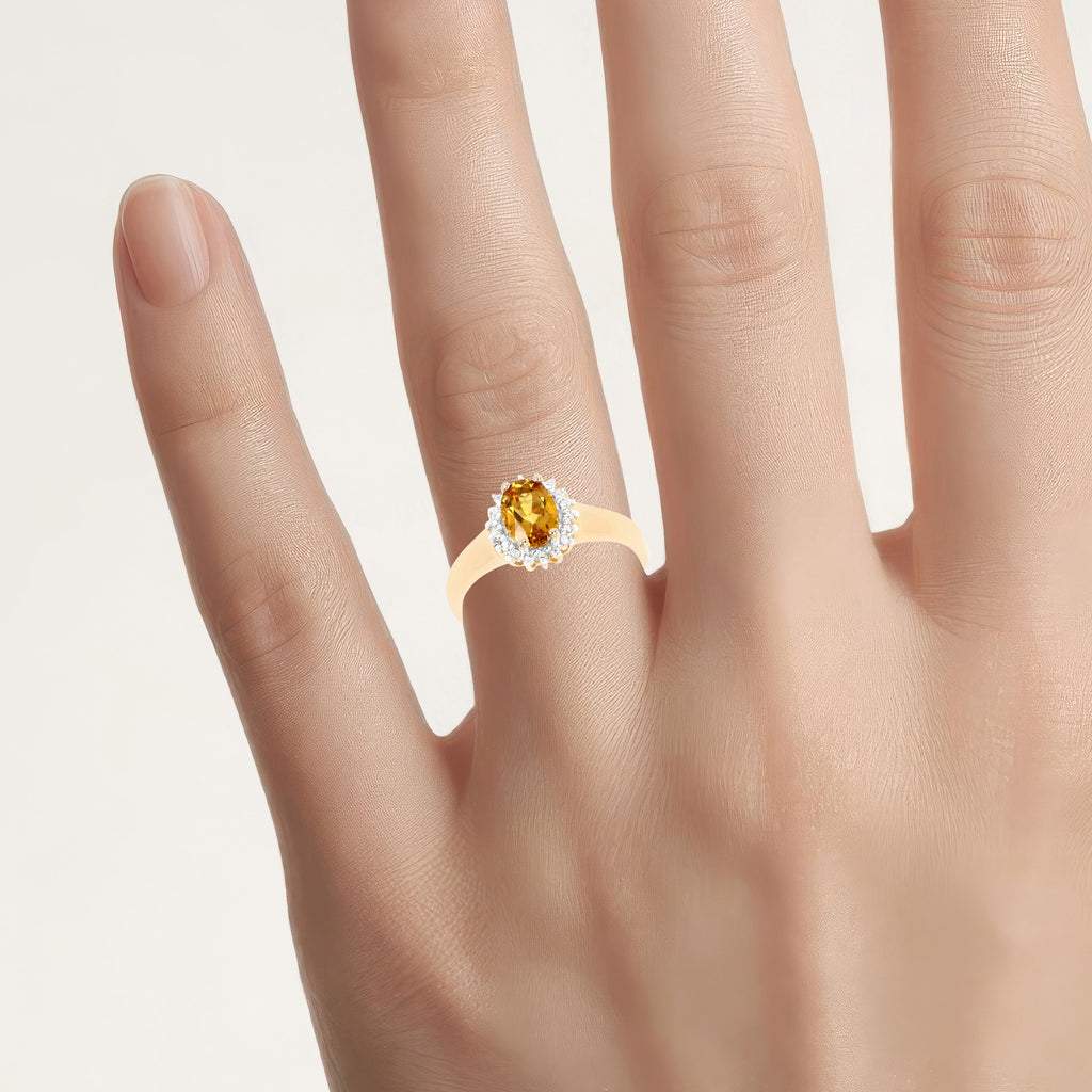 Yellow Beryl Ring With White Topaz 0.74 Carats Gold Plated Silver