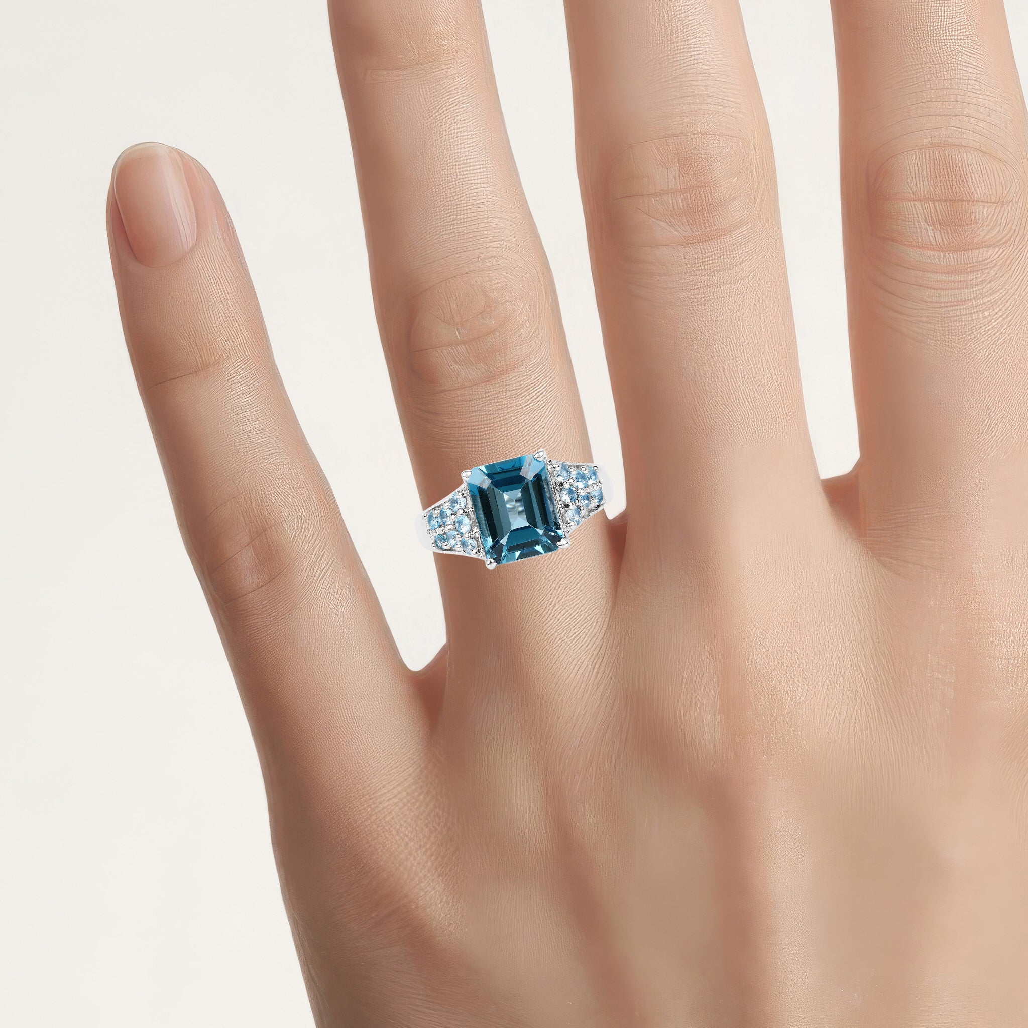London Blue Topaz Ring With Swiss Blue Topaz 4.36 Carats Sterling Silver