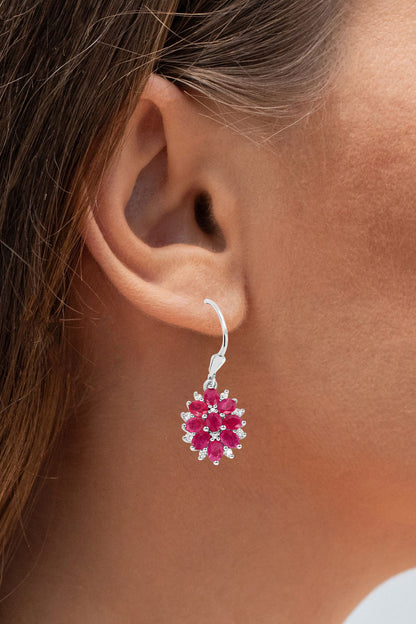 Ruby Earrings With White Zircon 4.24 Carats Sterling Silver