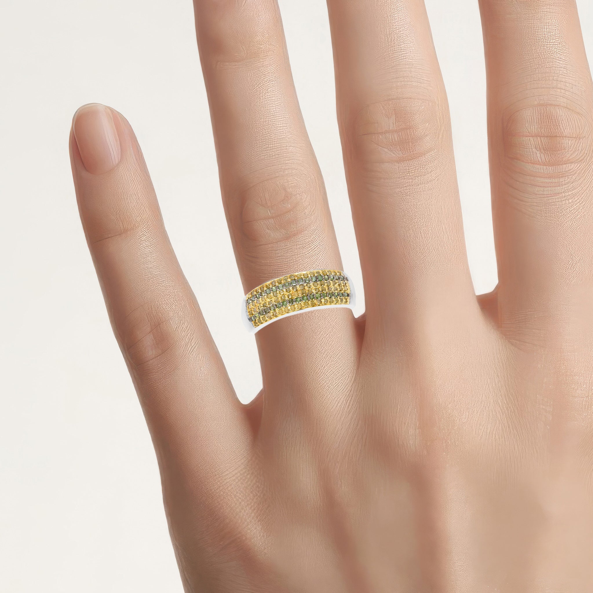 Yellow Diamond Ring With Green Diamonds 0.4 Carats Sterling Silver