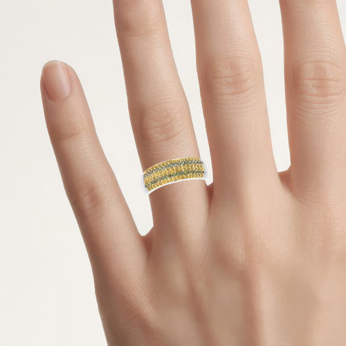 Yellow Diamond Ring With Green Diamonds 0.4 Carats Sterling Silver