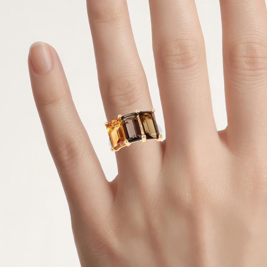 Natural Mixed Gemstones Ring 8.1 Carats Gold Plated Silver