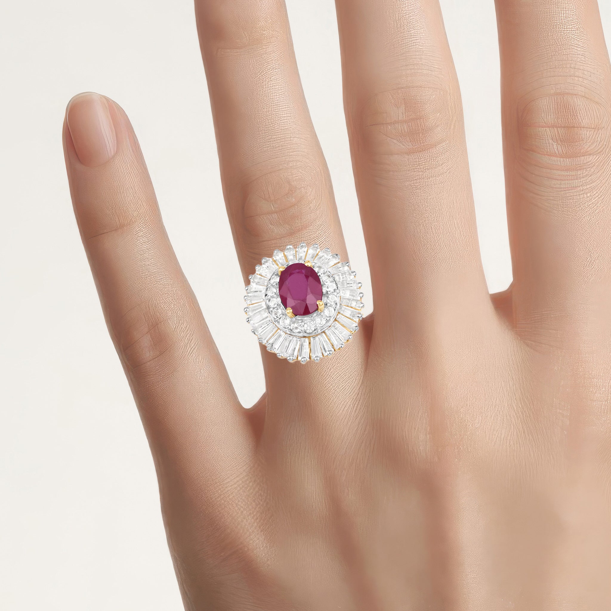 Ruby Ring With White Topaz 3.7 Carats Gold Plated Silver