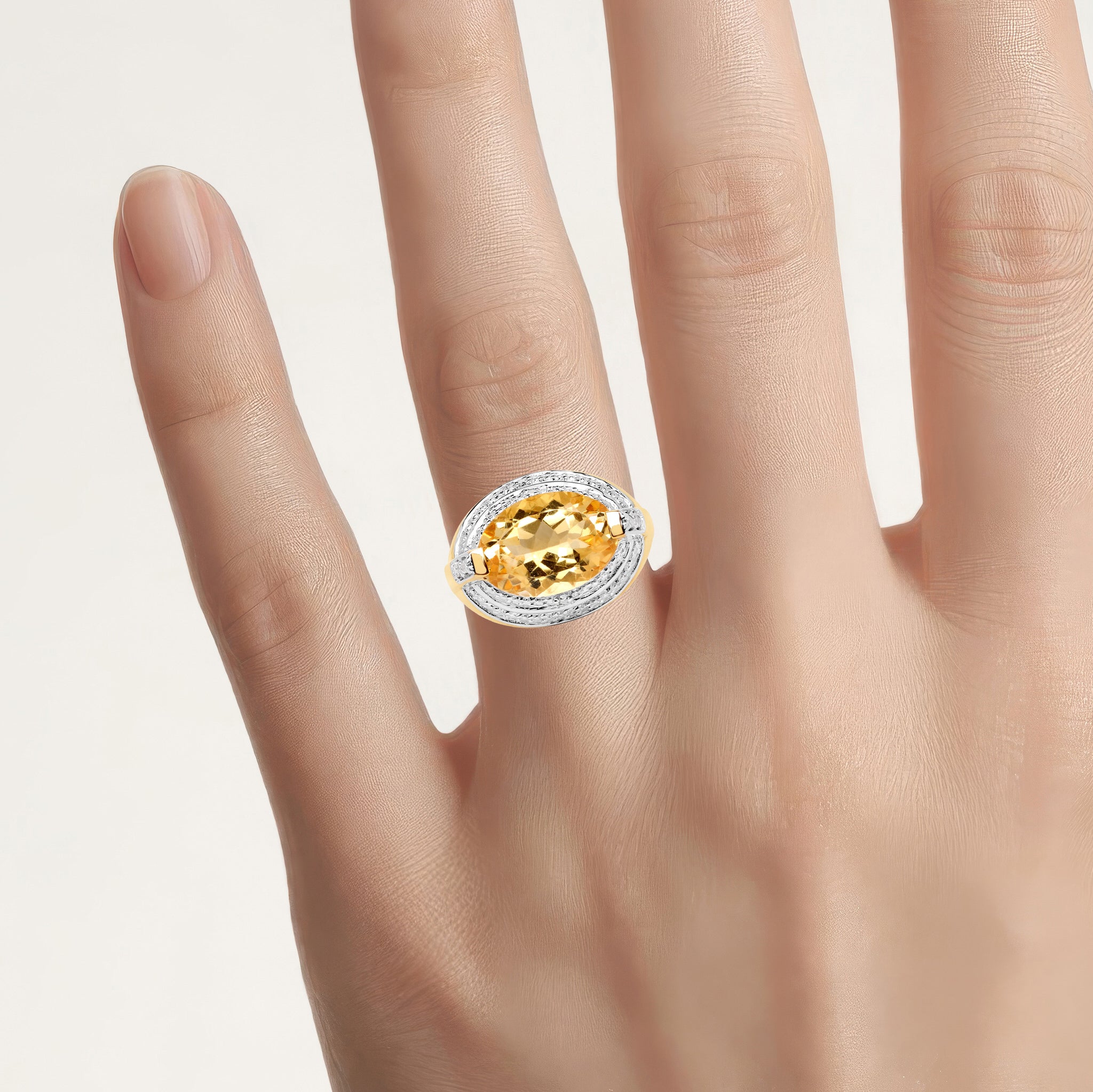 Citrine Ring With Diamonds 5.03 Carats Gold Plated Silver