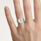 Green Amethyst Ring With Multicolor Diamonds 4.02 Carats Sterling Silver