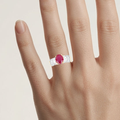 Ruby Ring With White Topaz 5.02 Carats Gold Plated Silver