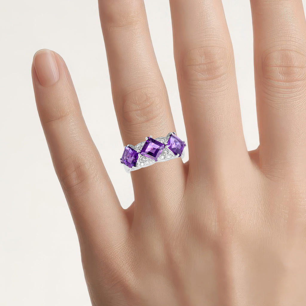 Amethyst Ring With White Topaz 3.06 Carats Sterling Silver