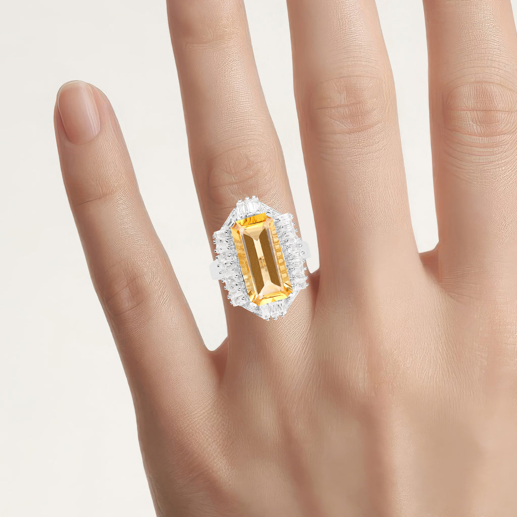 Citrine Ring With White Topaz 9.1 Carats Sterling Silver