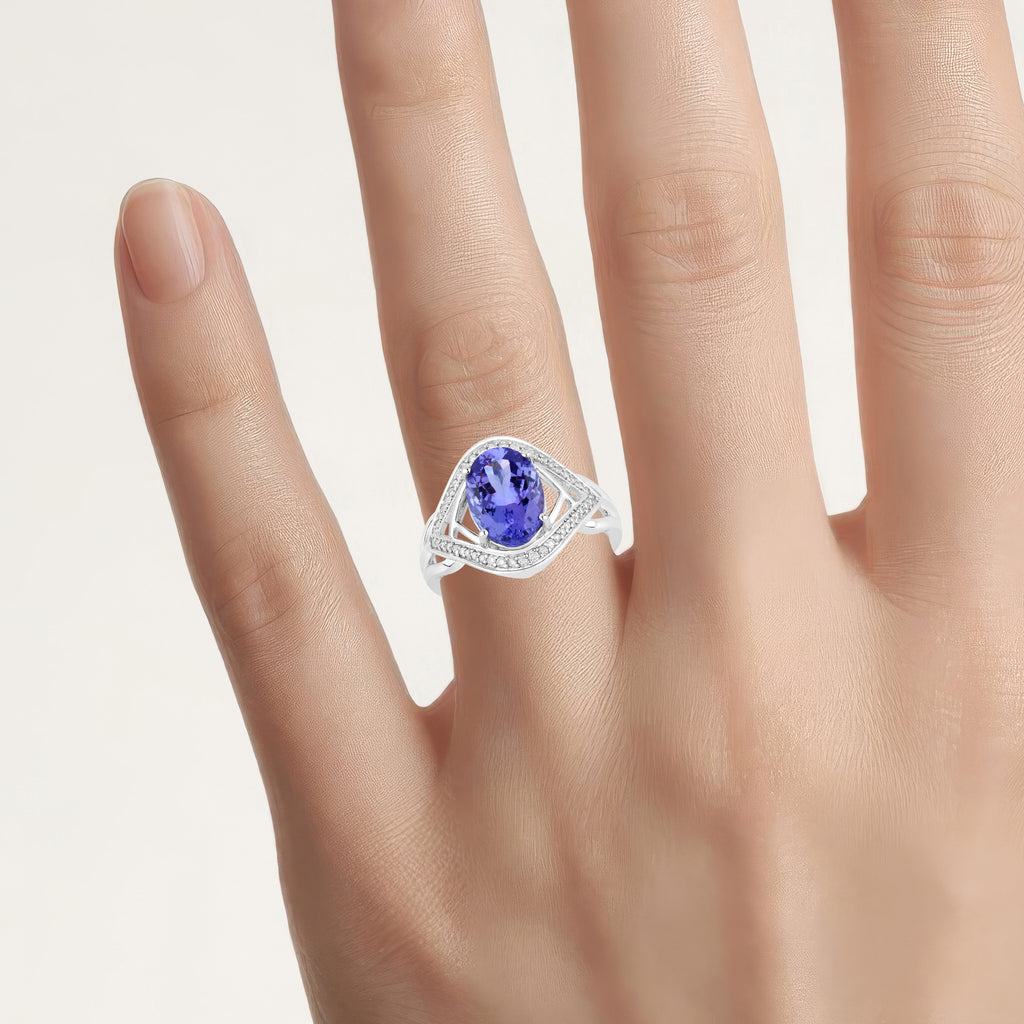 Tanzanite Ring With Diamonds 2.86 Carats 14K White Gold