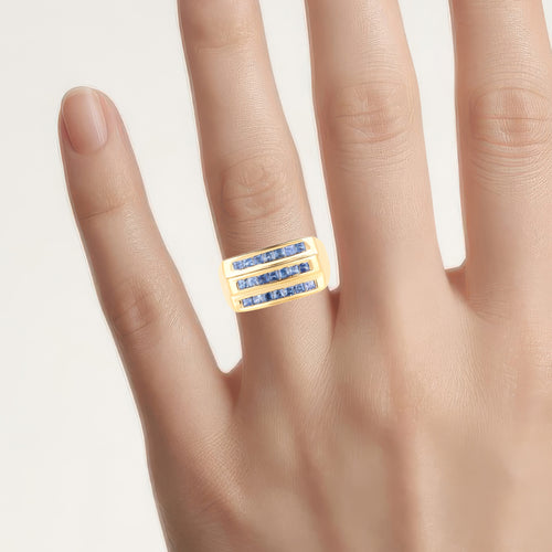 Blue Sapphire Ring 1.04 Carats Gold Plated Silver