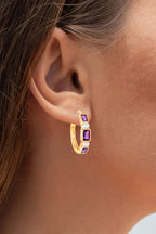 Amethyst Hoop Earrings With White Topaz 2.12 Carats Gold Plated Silver