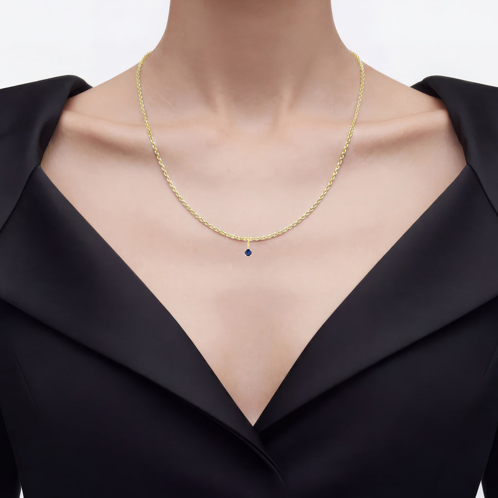 Blue Sapphire Pendant With Diamond 0.27 Carats 14K Yellow Gold