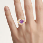 Pink Sapphire Ring With Ruby 5.52 Carats Gold Plated Silver