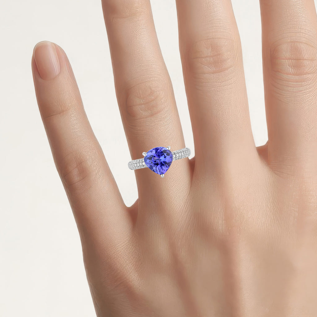 Tanzanite Heart Ring With Diamonds 3.16 Carats 14K White Gold