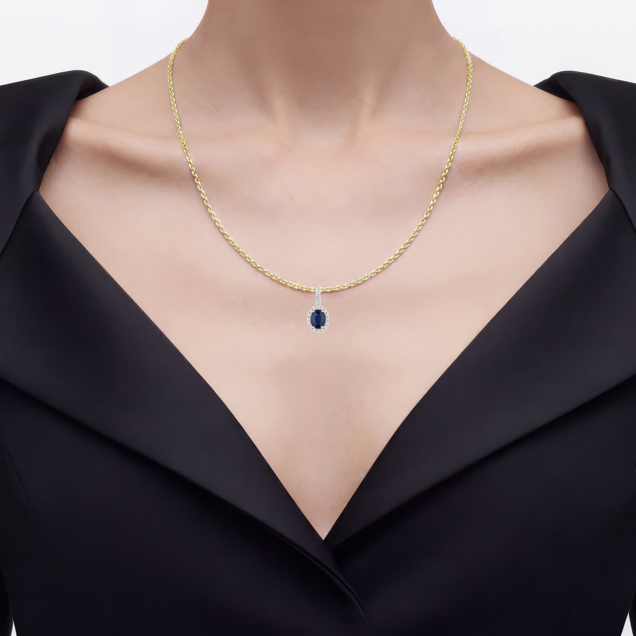 Blue Sapphire Pendant With Diamonds 1.75 Carats 14K Yellow Gold