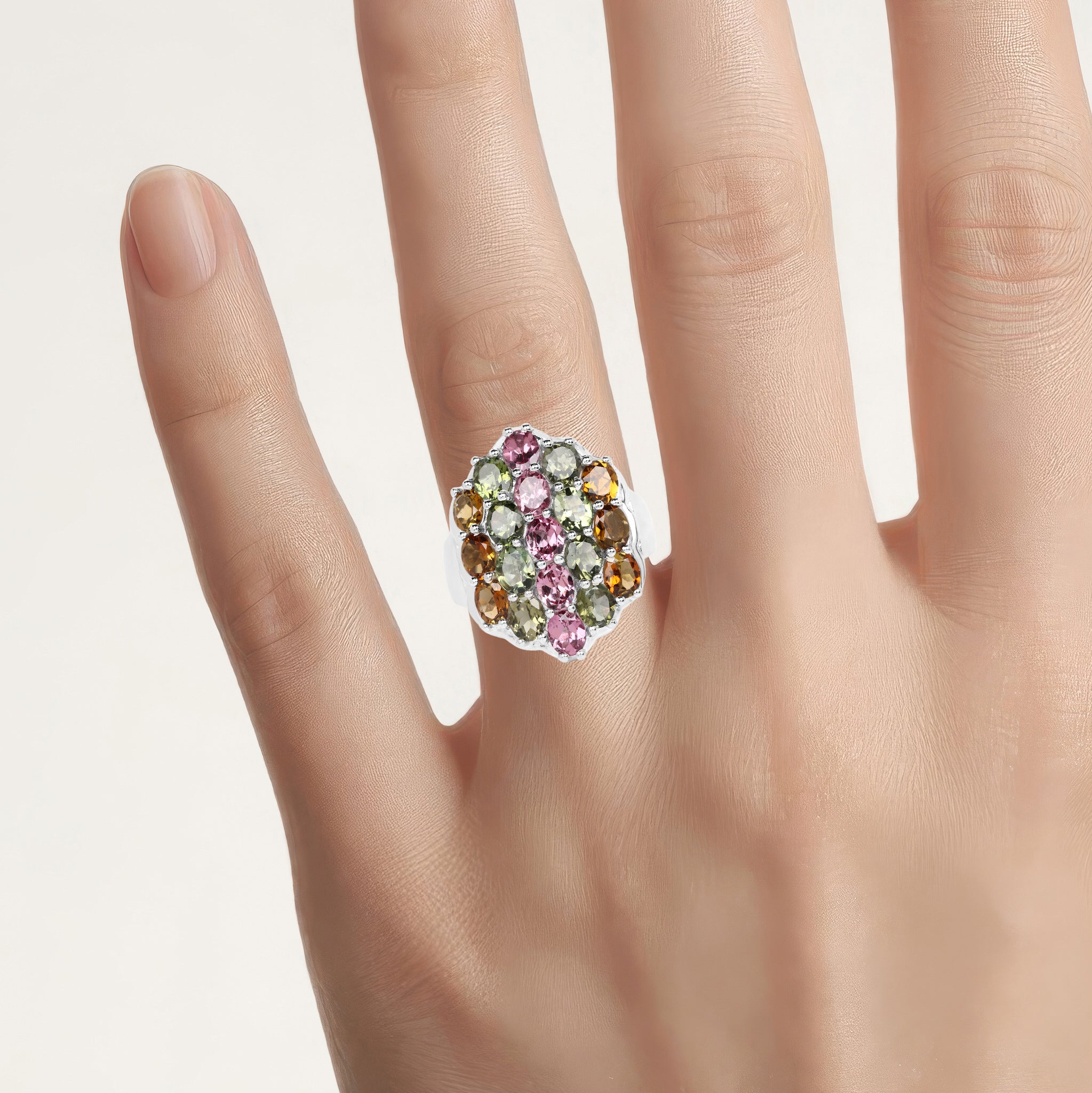 Multicolor Tourmaline Ring 5.84 Carats Sterling Silver