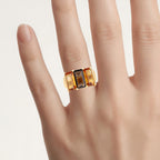 Smoky Quartz Ring With Citrine 8.08 Carats Gold Plated Silver