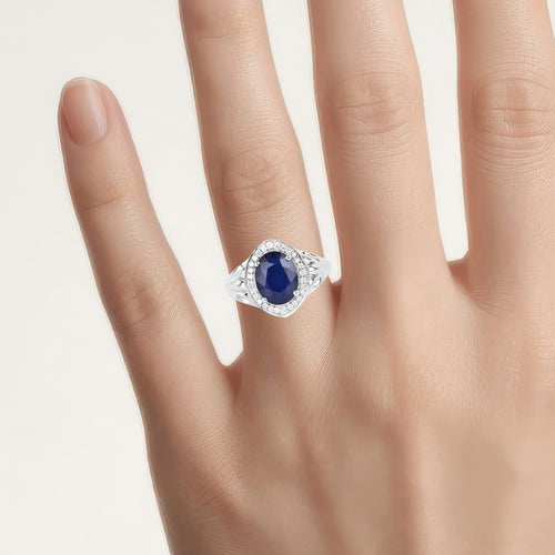 Blue Sapphire Ring With Diamonds 3.26 Carats 14K White Gold