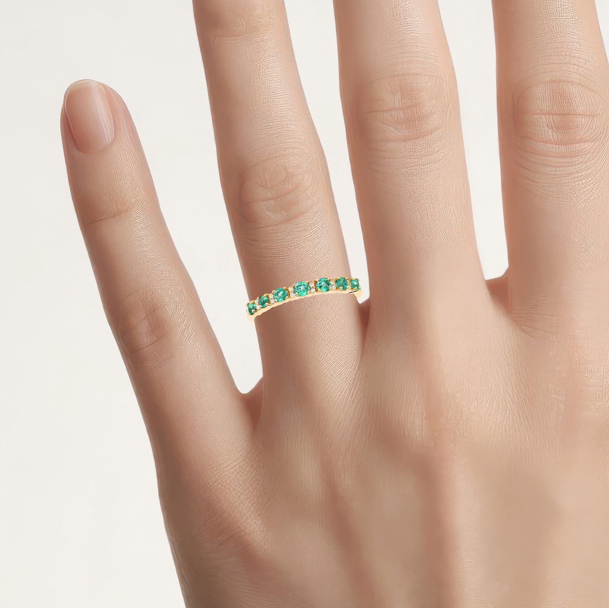 Zambian Emerald Ring With Diamonds 0.32 Carats 14K Yellow Gold