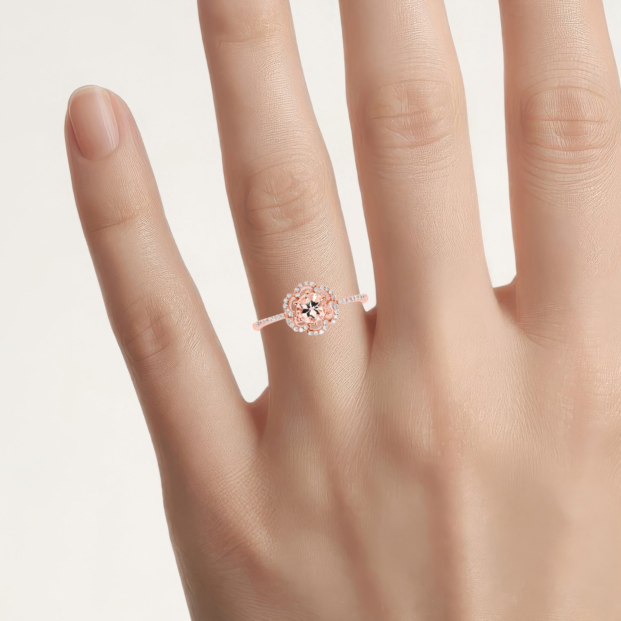 Morganite Ring With Diamonds 0.52 Carats 14K Rose Gold