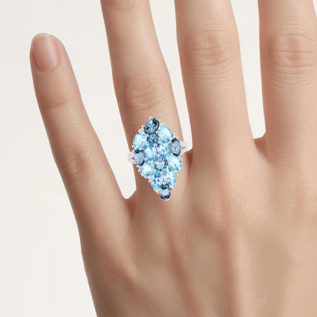 Multicolor Topaz Ring With White Zircon 6.76 Carats Sterling Silver
