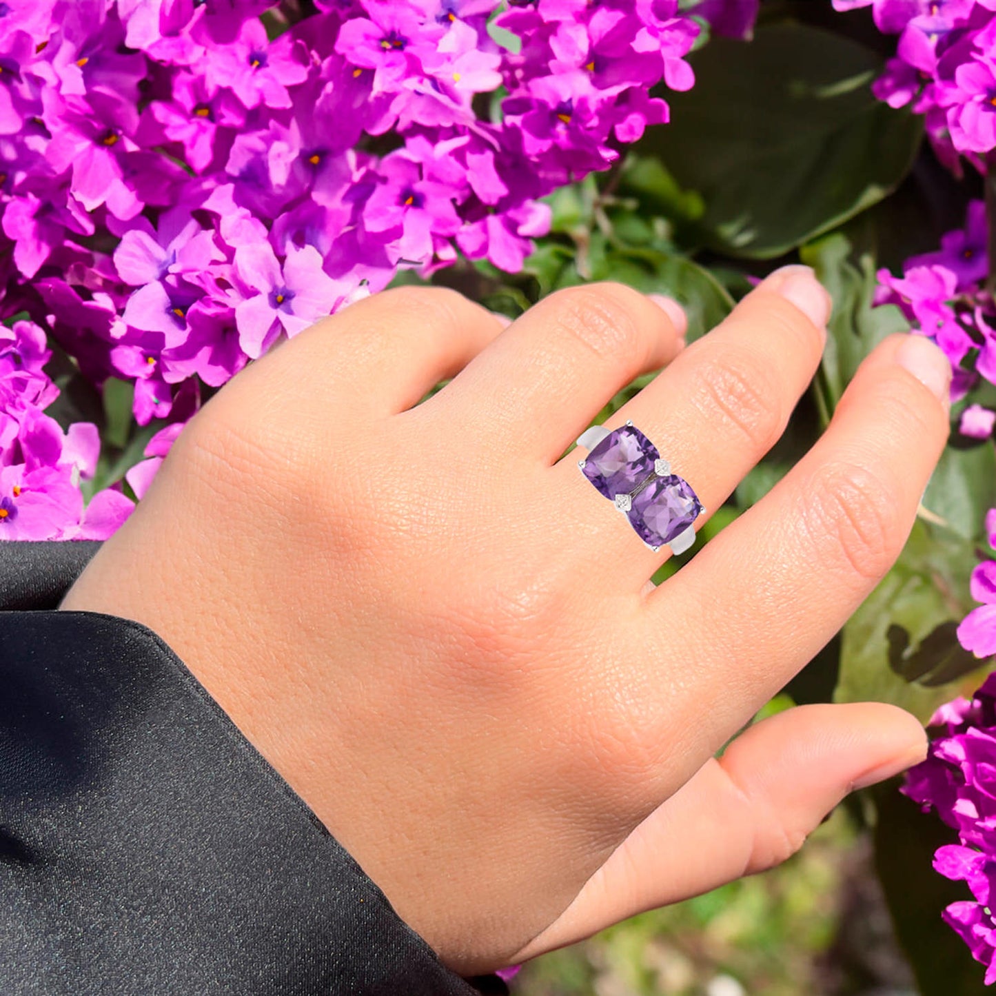 African Amethyst Ring With White Topaz 5.21 Carats Sterling Silver