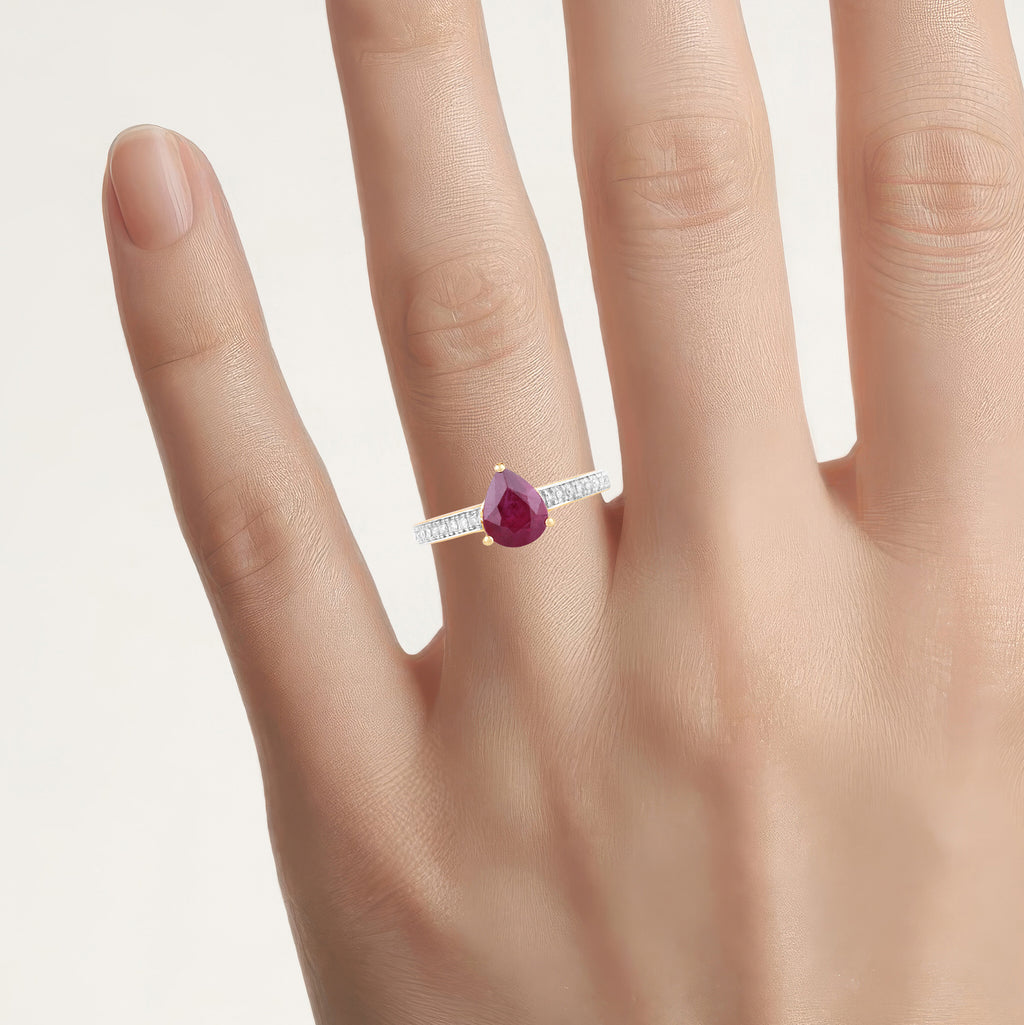 Ruby Ring With Diamonds 1.54 Carats 14K Yellow Gold