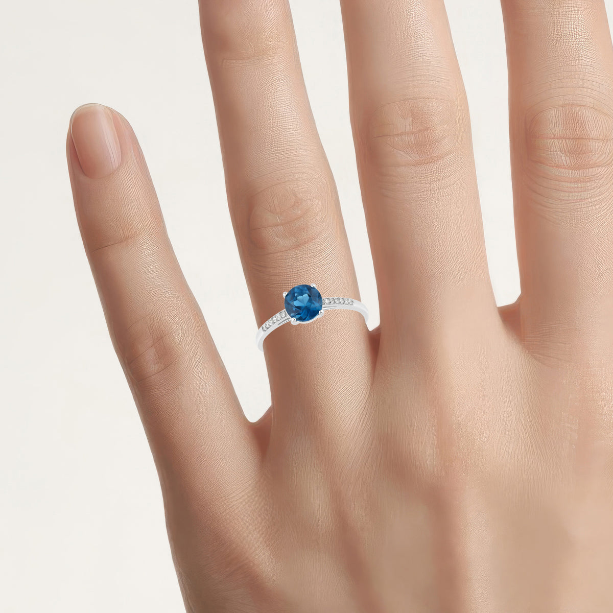 London Blue Topaz Ring With Diamonds 1.02 Carats 14K White Gold