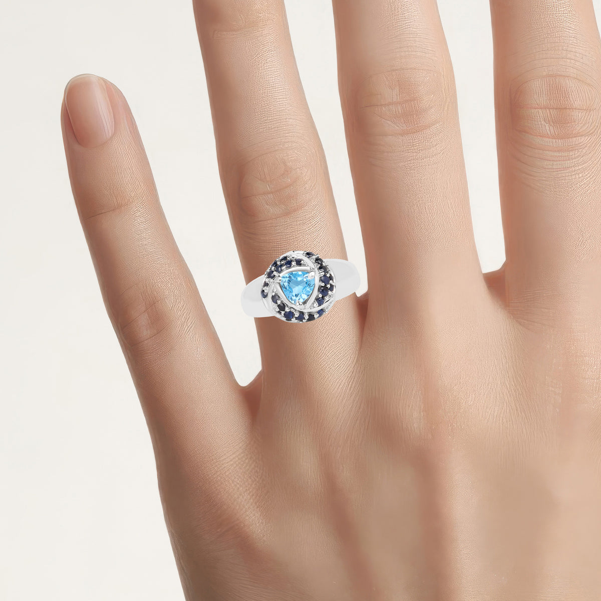 Swiss Blue Topaz Ring With Blue Sapphire 1.56 Carats Sterling Silver