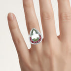 Green Amethyst Ring With Rhodolite Garnet 4.04 Carats Sterling Silver