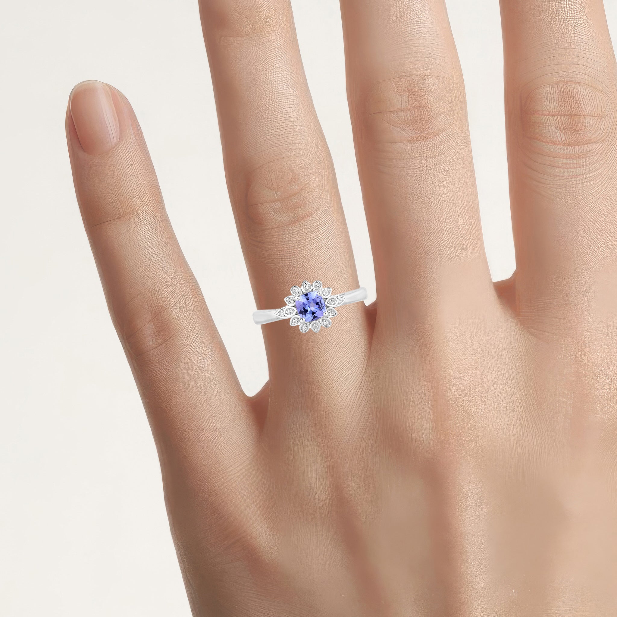 Tanzanite Flower Ring With White Sapphire 0.56 Carats Sterling Silver