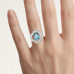 London Blue Topaz Ring With White Topaz 5.1 Carats Gold Plated Silver