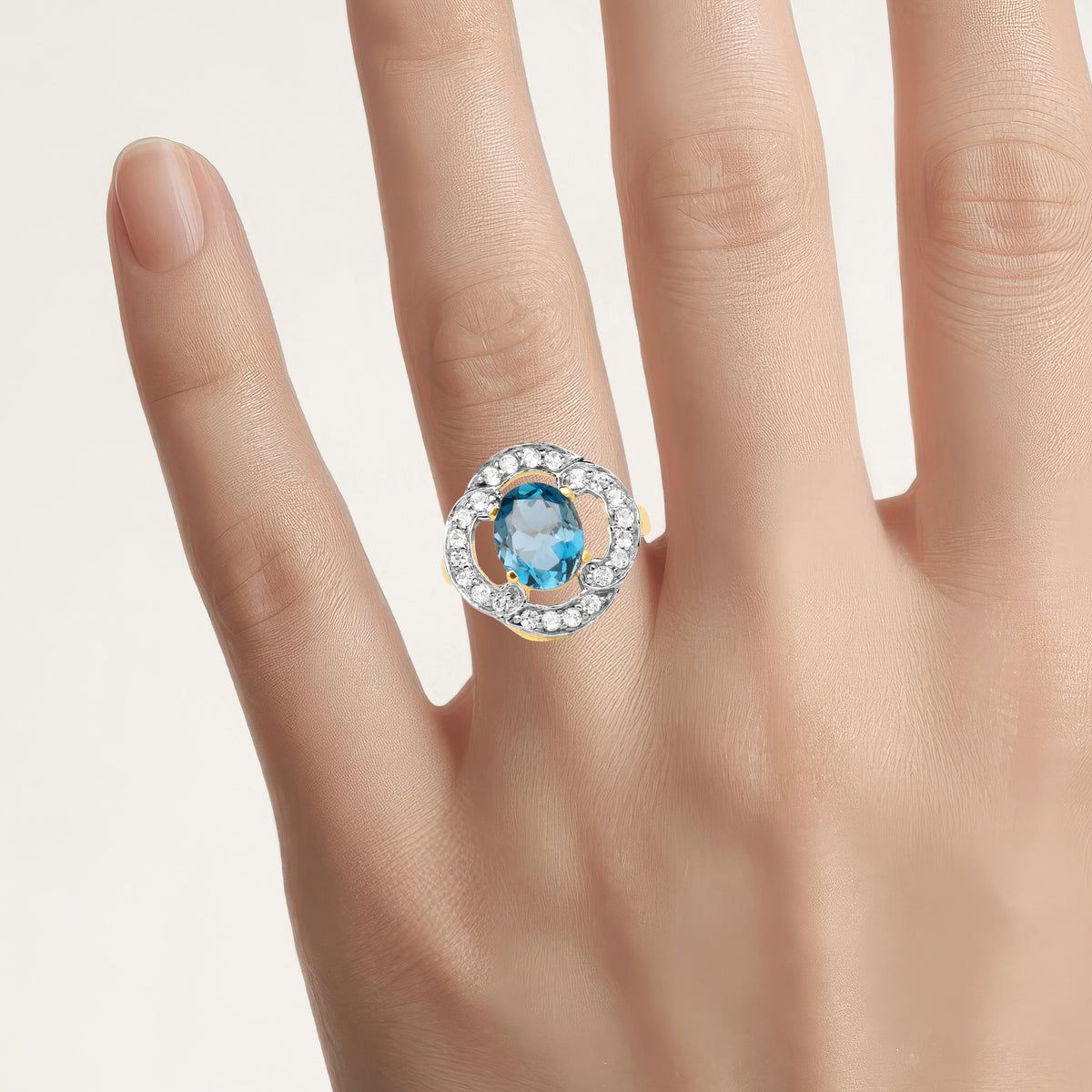London Blue Topaz Ring With White Topaz 5.1 Carats Gold Plated Silver