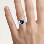 Blue Sapphire Ring With Diamonds 3.54 Carats 18K White Gold
