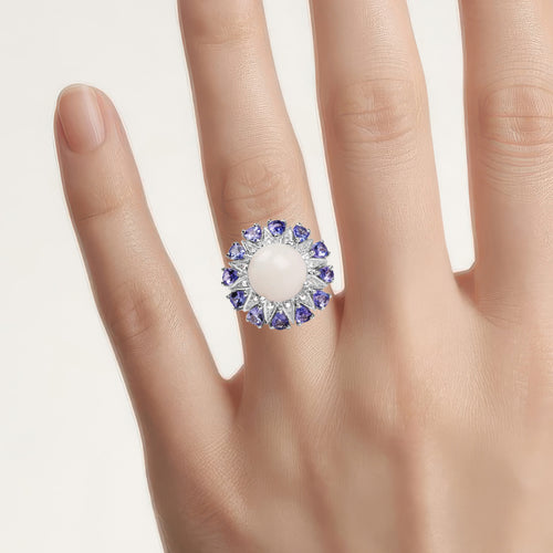 Opal Ring With Tanzanite 4.2 Carats Sterling Silver