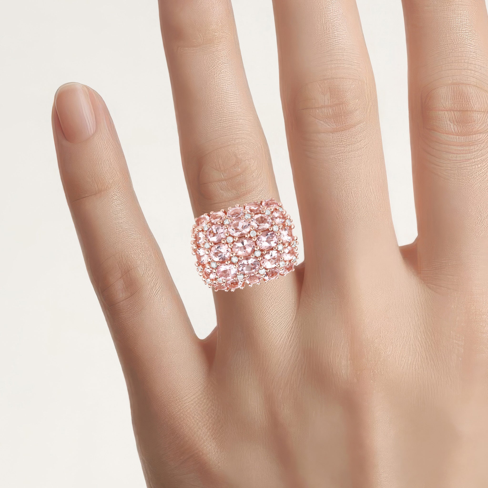 Morganite Ring With Diamonds 5.38 Carats Gold Plated Silver
