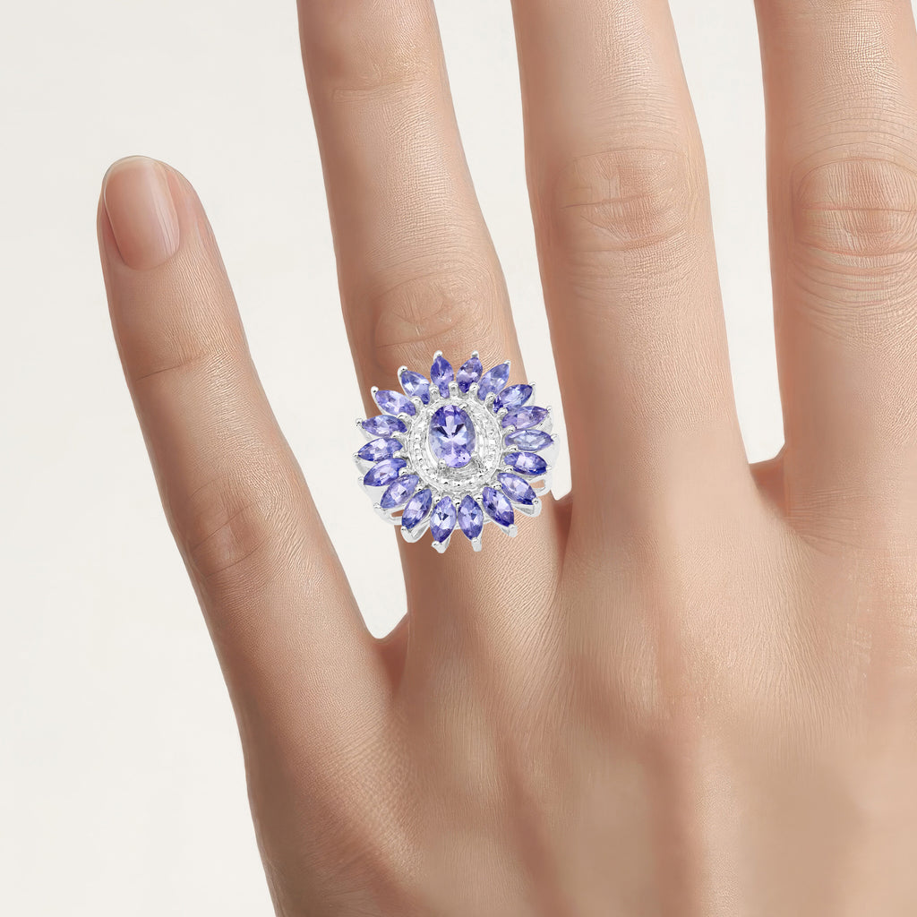 Tanzanite Flower Ring 1.84 Carats Sterling Silver