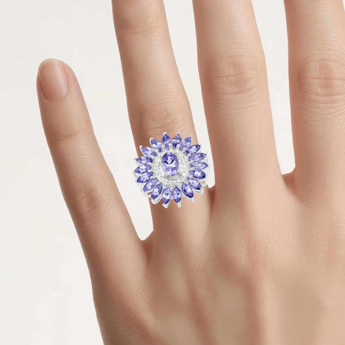 Tanzanite Flower Ring 1.84 Carats Sterling Silver
