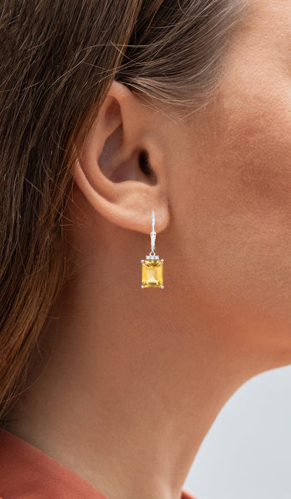 Citrine Earrings With White Topaz 5.6 Carats Sterling Silver