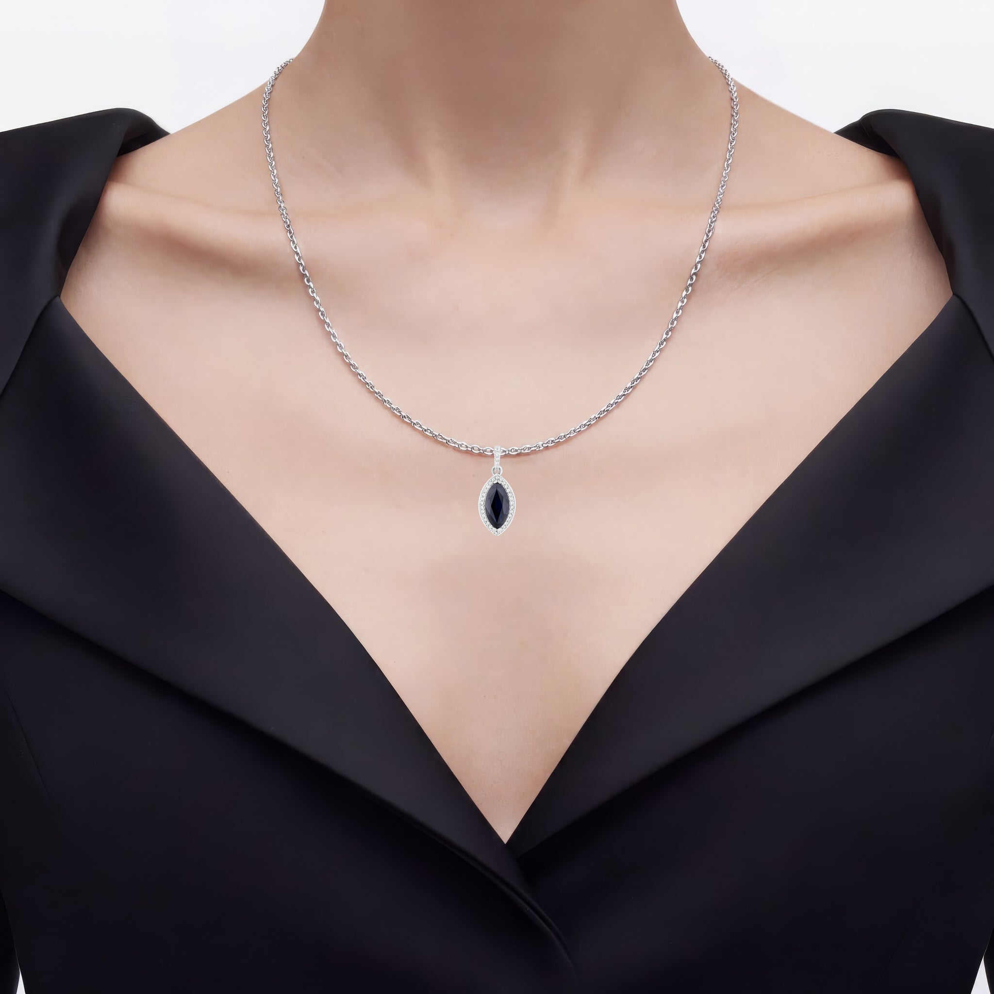 Blue Sapphire Pendant With Diamonds 2.24 Carats 10K White Gold