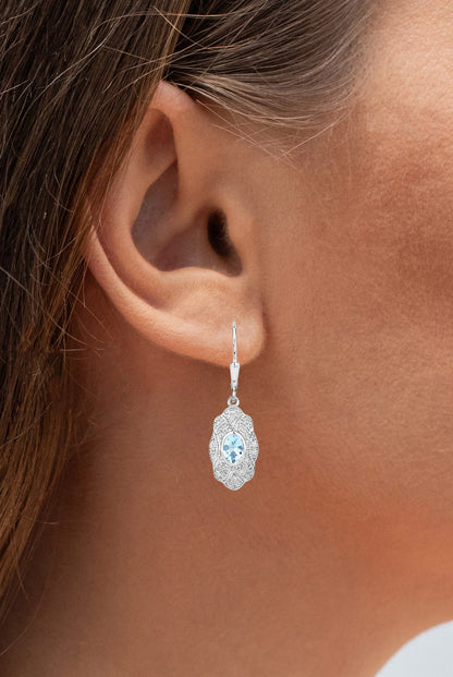 Aquamarine Earrings With White Topaz 0.92 Carats Sterling Silver