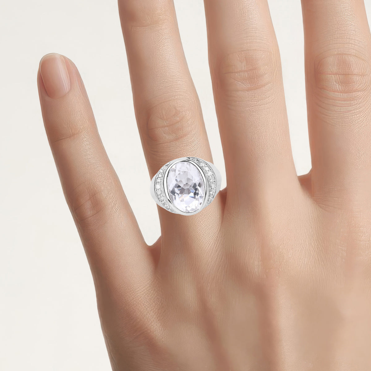 Crystal Quartz Ring With Diamonds 5.34 Carats Sterling Silver