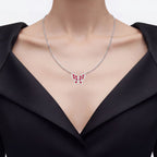 Ruby Butterfly Necklace With White Zircon 2.32 Carats Sterling Silver