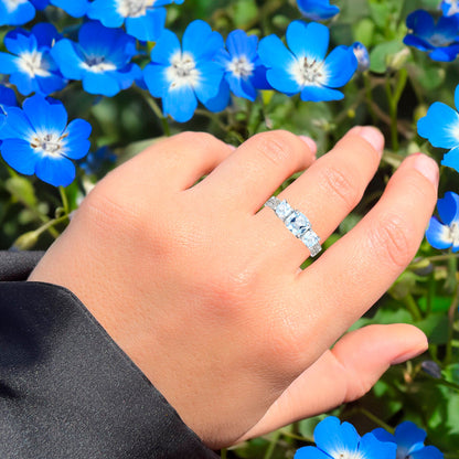 Blue Topaz Ring With White Topaz 1.93 Carats Sterling Silver