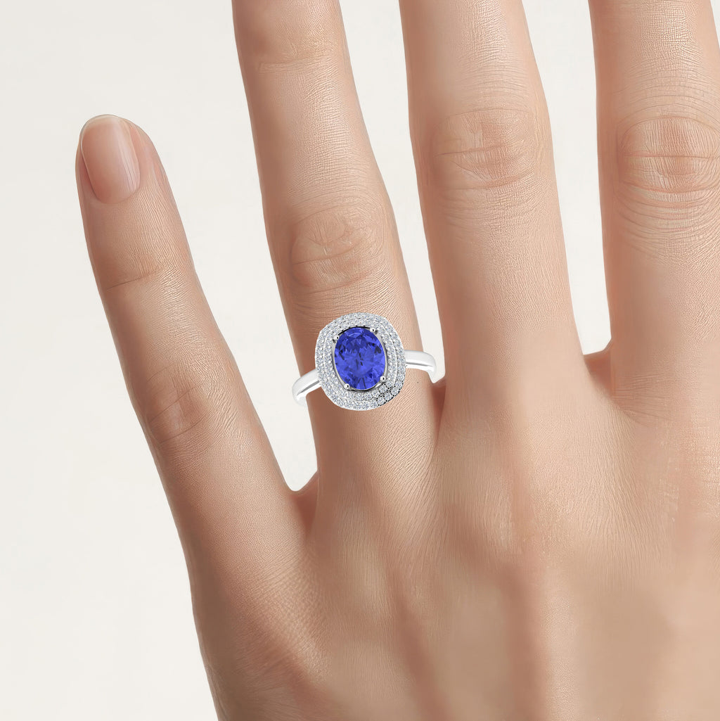 Tanzanite Ring With Diamonds 1.98 Carats 14K White Gold