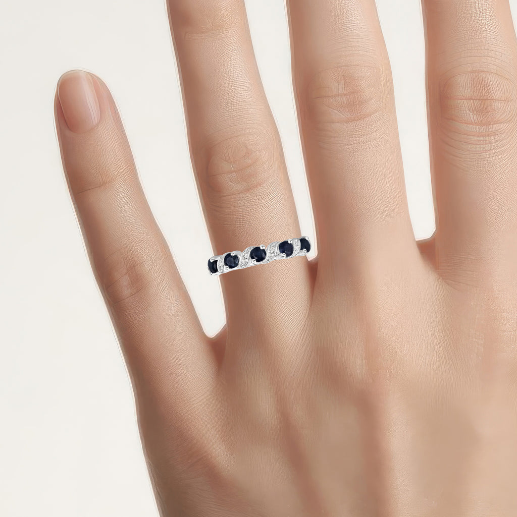 Blue Sapphire Ring With White Topaz 0.6 Carats Sterling Silver